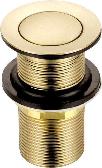 Brushed Gold Click-Clack Basin Waste - Unslotted Brass Pop-Up Bathroom Sink Drain Plug G 1 1/4 BSP