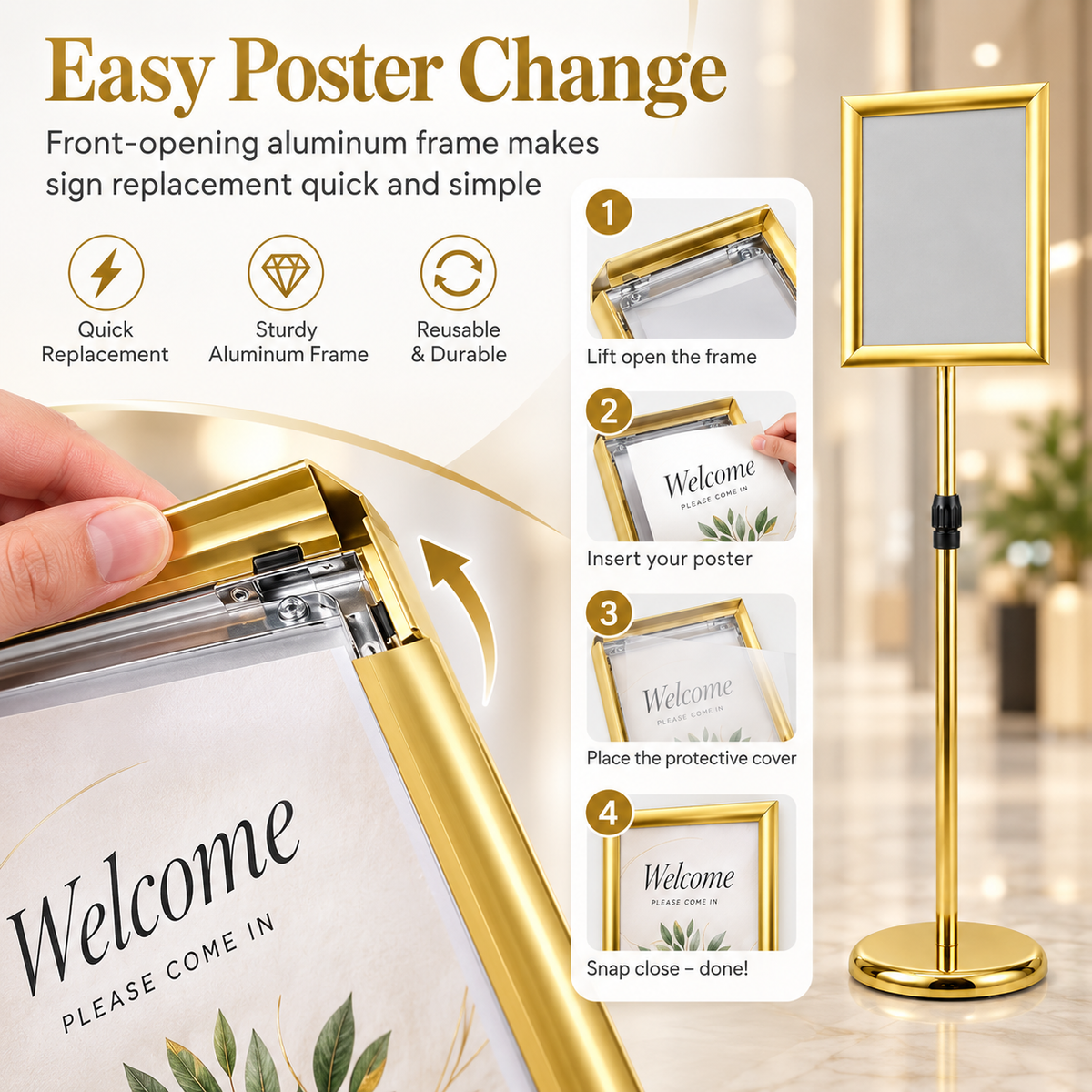 TAZEET Adjustable A4 Poster Sign Holder Stand, Floor Display Stand, 2-Pack