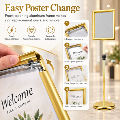 TAZEET Adjustable A4 Poster Sign Holder Stand, Floor Display Stand, 2-Pack