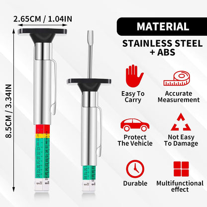 TAZEET Tire Tread Depth Gauge, Color-Coded 0–32/32 in and 0–25 mm Tool for Cars, Motorcycles and Trucks