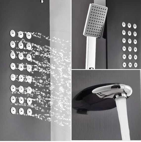 Stainless Steel Shower Panel Tower System with Multi-Function Rainfall, Waterfall, Massage Jets, Tub Spout, and Hand Shower for Home, Hotel, Resort