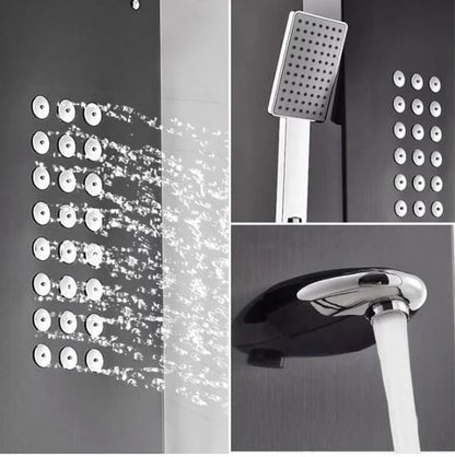 Stainless Steel Shower Panel Tower System with Multi-Function Rainfall, Waterfall, Massage Jets, Tub Spout, and Hand Shower for Home, Hotel, Resort