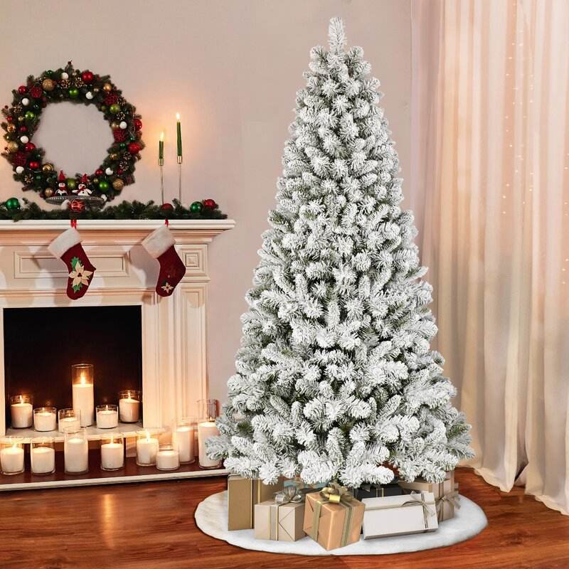 Flocked PVC Pine Needle Mixed Christmas Tree with Metal Stand – 152.4cm Snowy Holiday Tree for Festive Decor