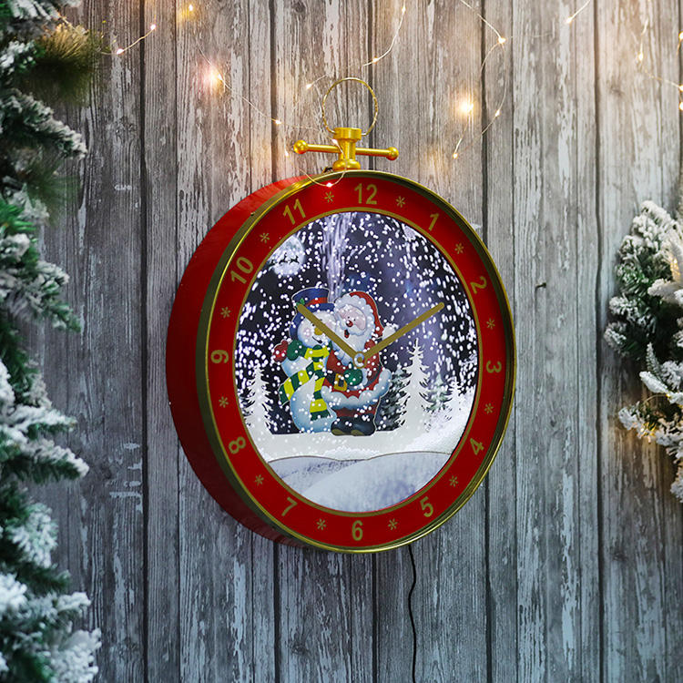 Musical Snowing Christmas Ball Wall Clock – LED Lights & Traditional Melodies Christmas Decoration for Wall & Fireplace