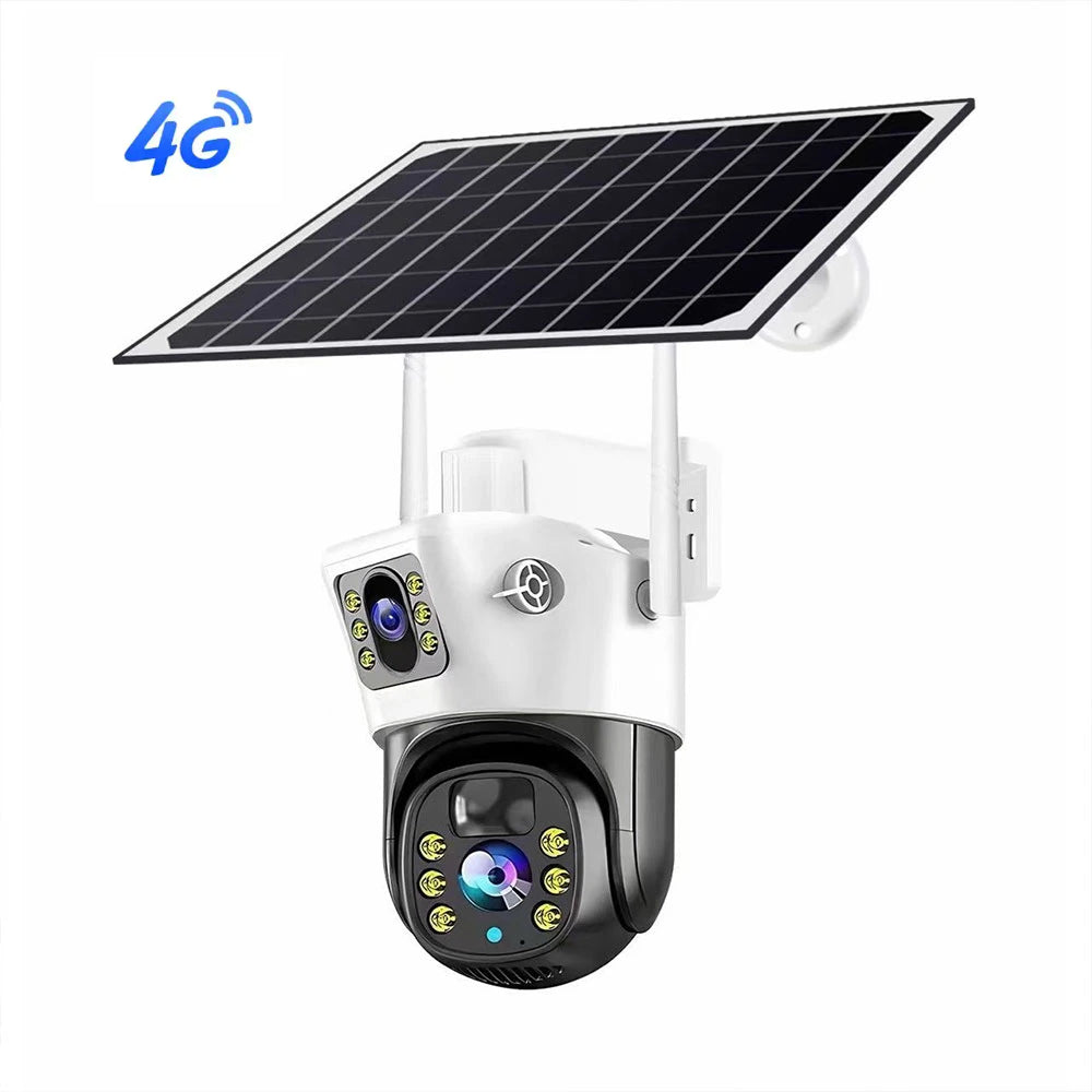 Wireless Solar Dual Lens Security Camera | 4MP + 4MP, 4K Resolution, 4G/Wi-Fi Connectivity, PTZ Function