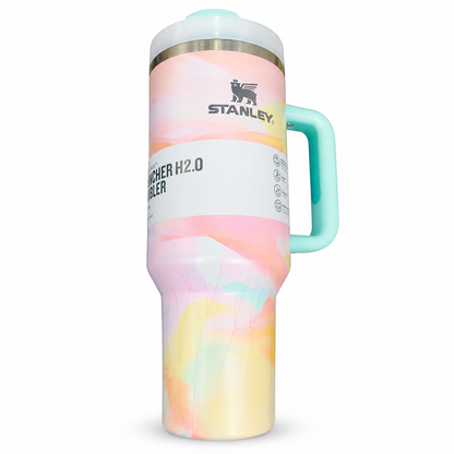 Stanley Quencher H2.0 FlowState tumbler 40 oz in Warm Serene Brushstrokes, stainless steel with handle and straw