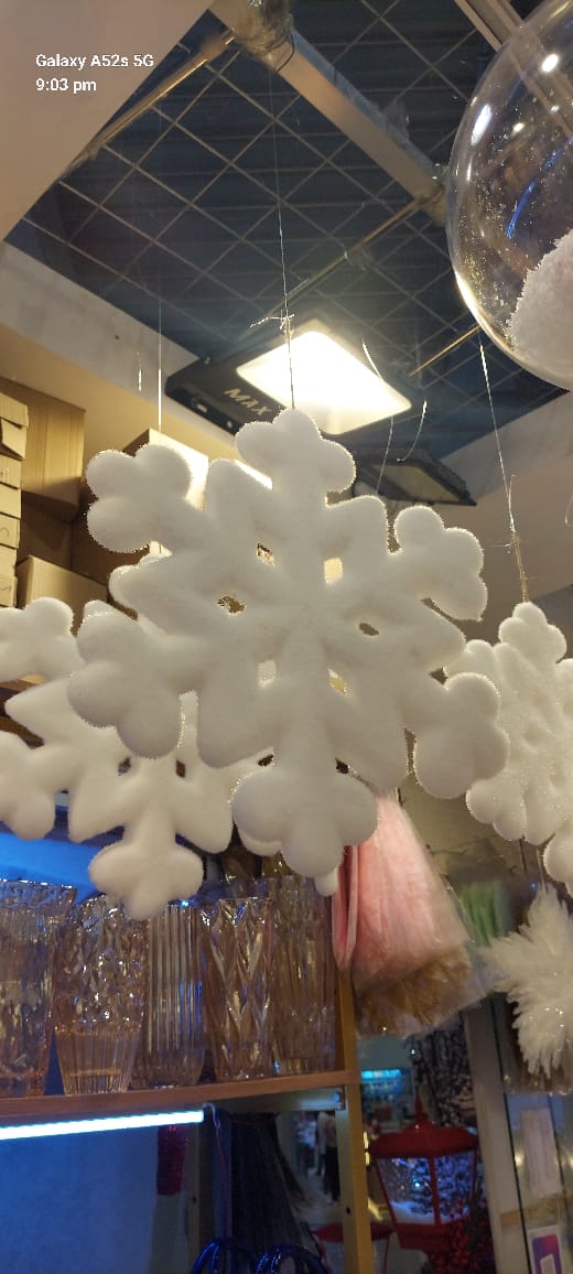 Sparkling White Glitter Snowflakes – Christmas Foam Snowflake Ornaments for Holiday Decorations UAE