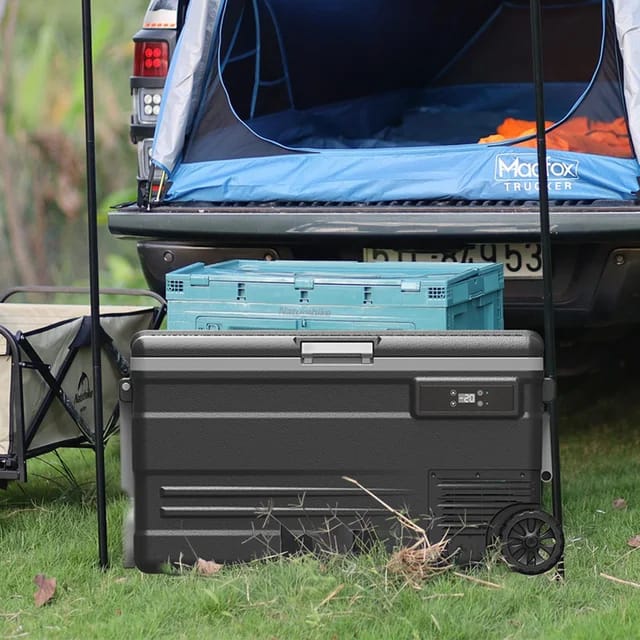 55L & 65L Car Refrigerator with Dual Power Options, LED Control Panel & Built-in Trolley – Perfect for Travel & Camping