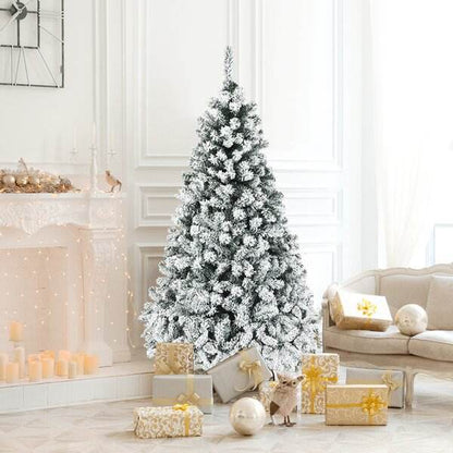 Flocked PVC Pine Needle Mixed Christmas Tree with Metal Stand – 152.4cm Snowy Holiday Tree for Festive Decor