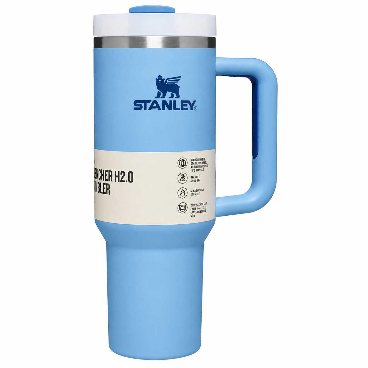 Stanley Quencher H2.0 tumbler in azure, stainless steel with handle and straw
