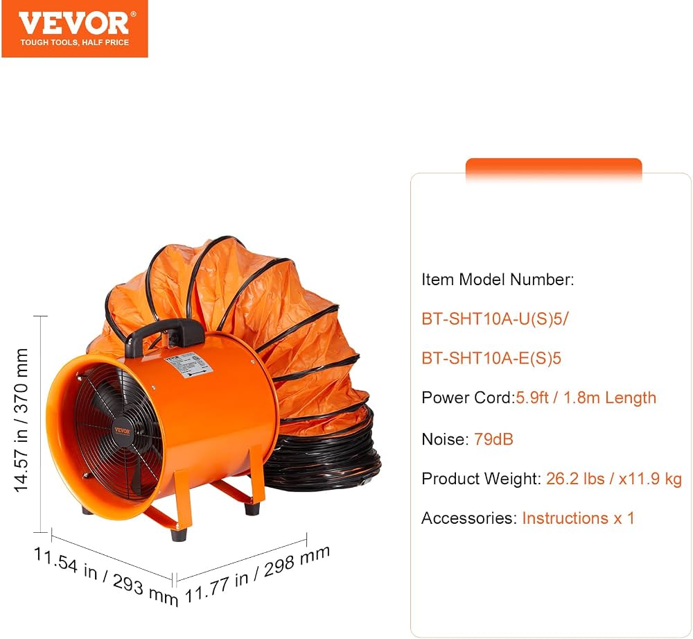 TAZEET 10-inch portable ventilator fan with 5 m duct hose - application example