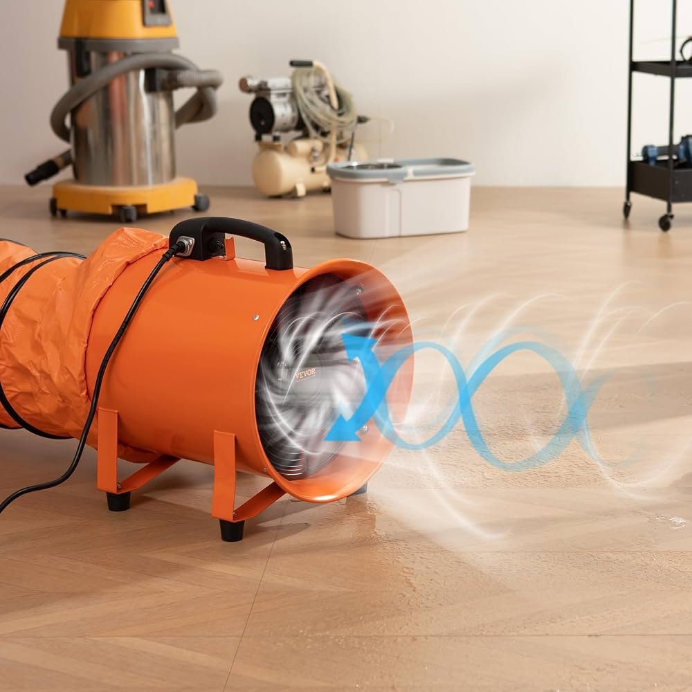 TAZEET 10-inch portable ventilator fan with 5 m duct hose - usage view