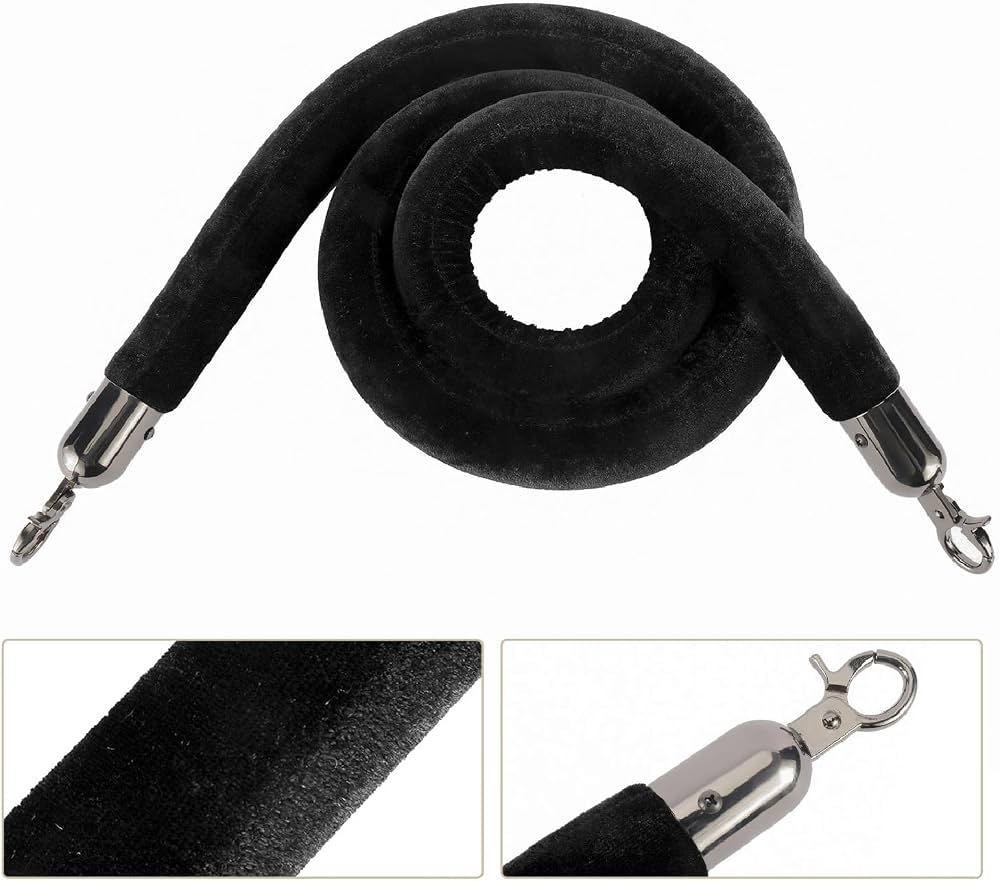 TAZEET black velvet stanchion ropes with black hooks - alternate view