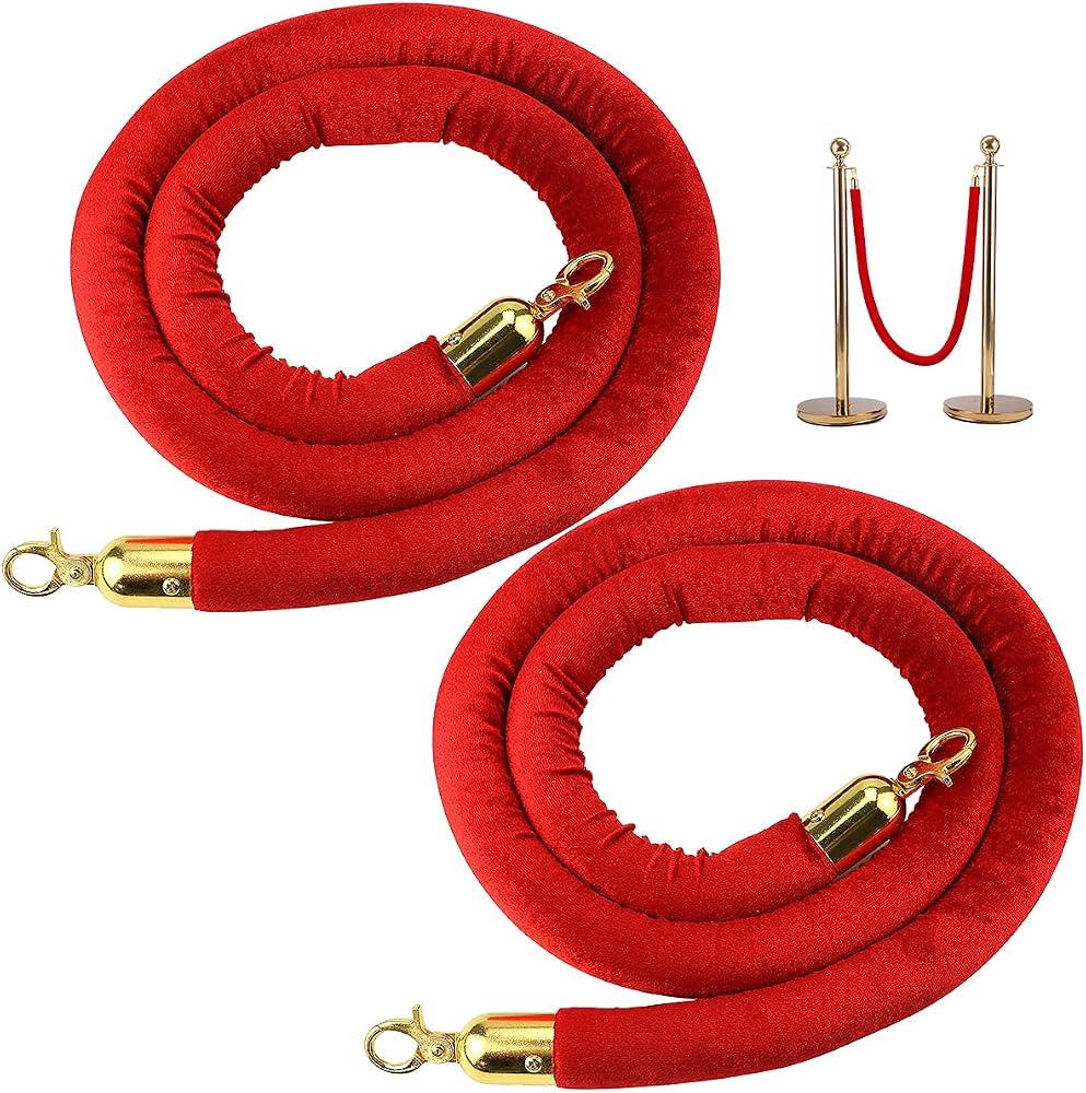 TAZEET red velvet stanchion ropes with gold hooks - main product view