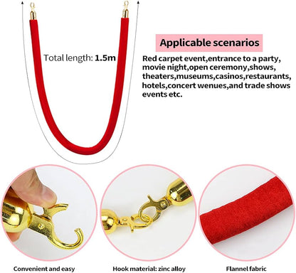 TAZEET red velvet stanchion ropes with gold hooks - alternate view