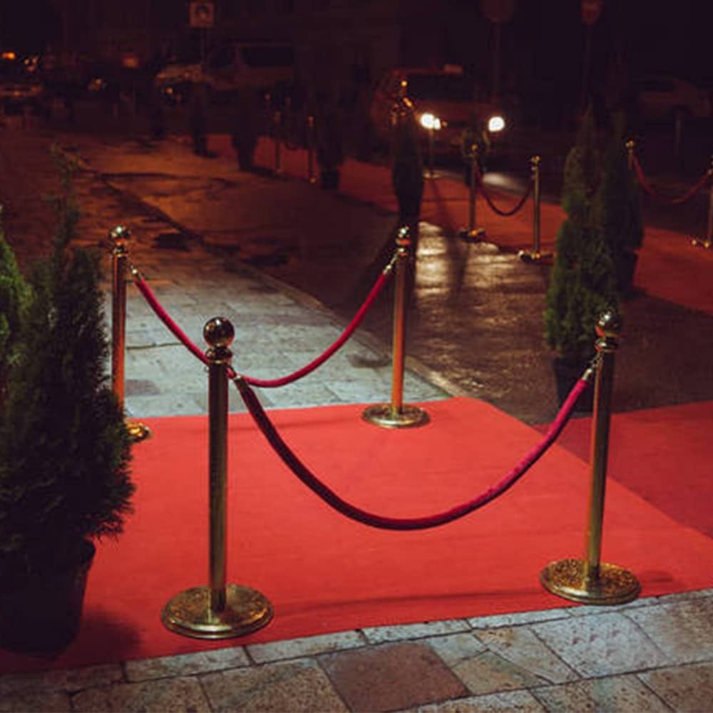 TAZEET red velvet stanchion ropes with gold hooks - setup view