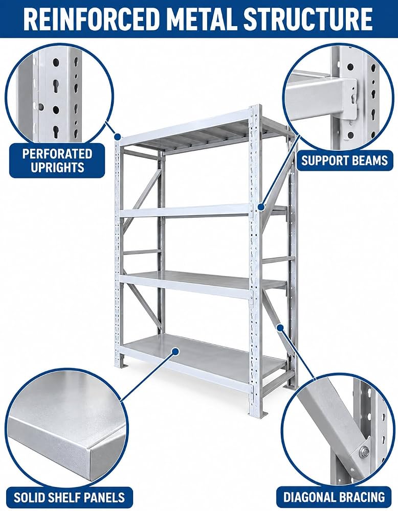 TAZEET 4-tier industrial storage rack - orange and blue colour variant