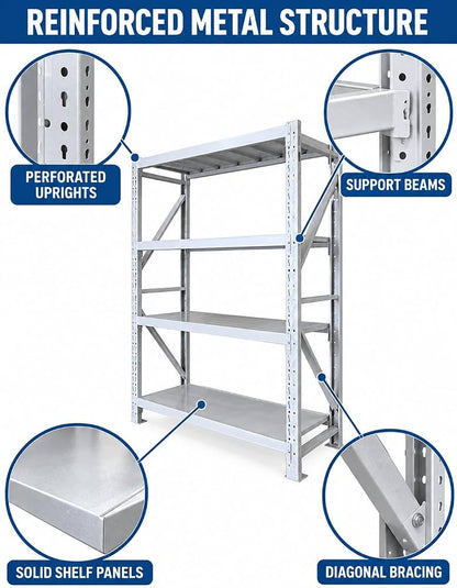 TAZEET 4-tier industrial storage rack - orange and blue colour variant