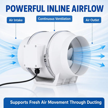TAZEET inline duct exhaust fan - features and dimensions