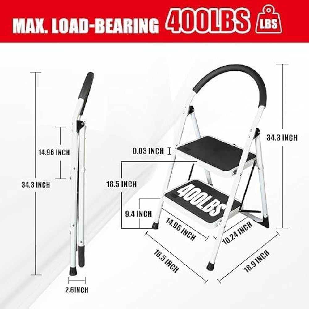 TAZEET 2-step folding ladder with handrail - alternate view