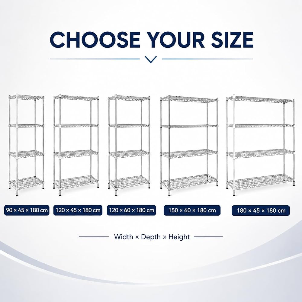 TAZEET 4-tier chrome wire shelving unit - features and dimensions