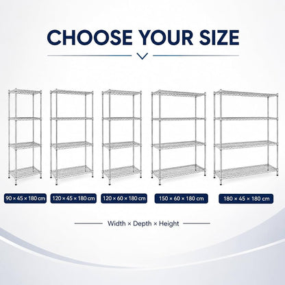 TAZEET 4-tier chrome wire shelving unit - features and dimensions