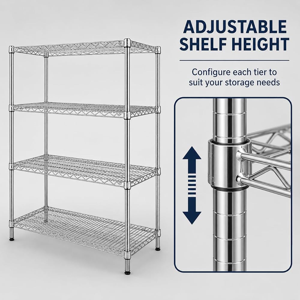 TAZEET 4-tier chrome wire shelving unit - construction detail