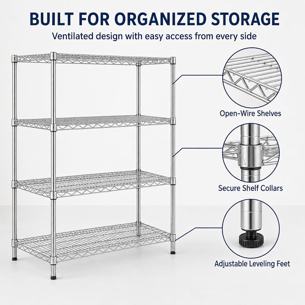 TAZEET 4-tier chrome wire shelving unit - design detail