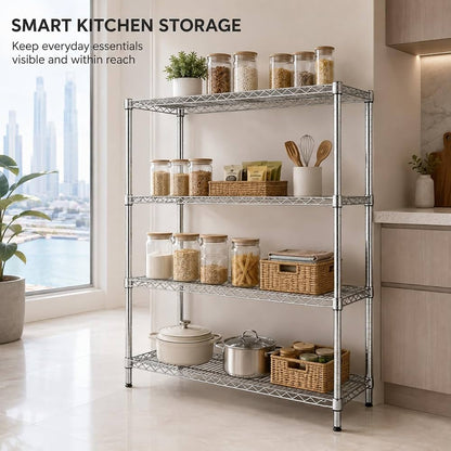 TAZEET 4-tier chrome wire shelving unit - setup view