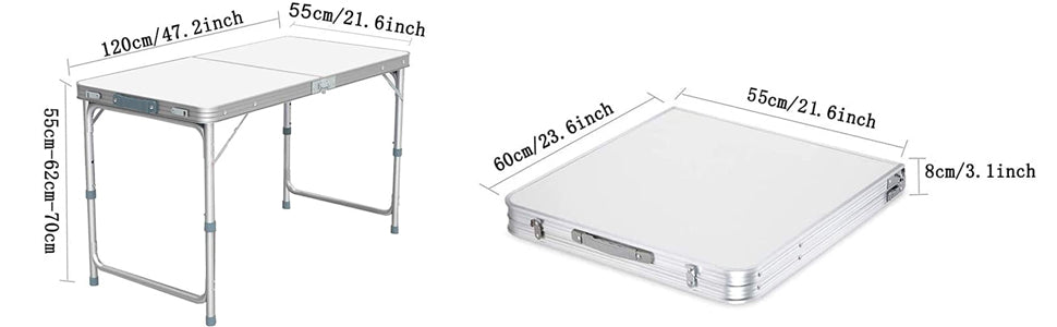 Folding Trestle Camping Table – Lightweight Aluminum Alloy Outdoor Picnic Table, Portable & Adjustable for BBQ, Parties & Travel (120×60×70cm, White) - Tazeet.com