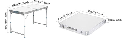 Folding Trestle Camping Table – Lightweight Aluminum Alloy Outdoor Picnic Table, Portable & Adjustable for BBQ, Parties & Travel (120×60×70cm, White) - Tazeet.com