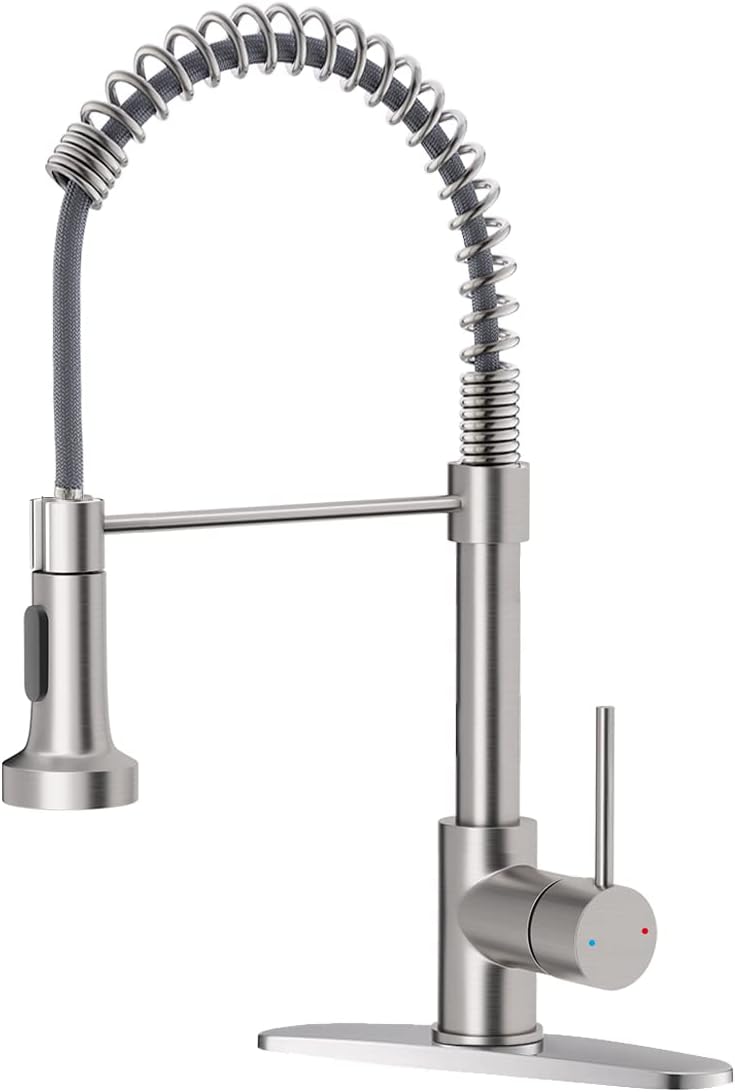 Matte Black, Silver, or Brushed Kitchen Faucet, SUS304 Stainless Steel Single Handle with Pull-Down Sprayer, Compact 15.7” Height, Lead-Free, Modern Industrial Design