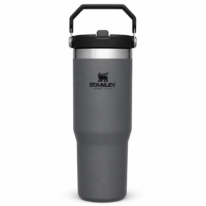 Stanley IceFlow Flip Straw Tumbler 30 oz in charcoal, stainless steel with flip-up straw and handle