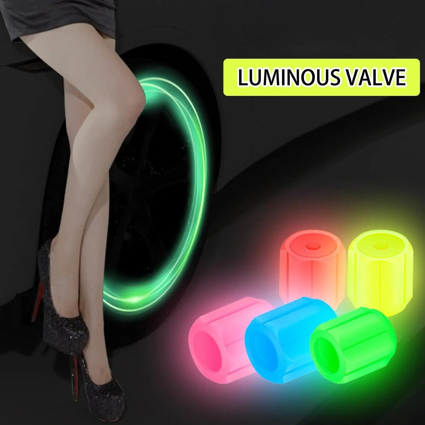 Colourful Luminous Valve Caps Car Motorcycle Bicycle Night Glowing Tyre Cap Decor - Tazeet.com