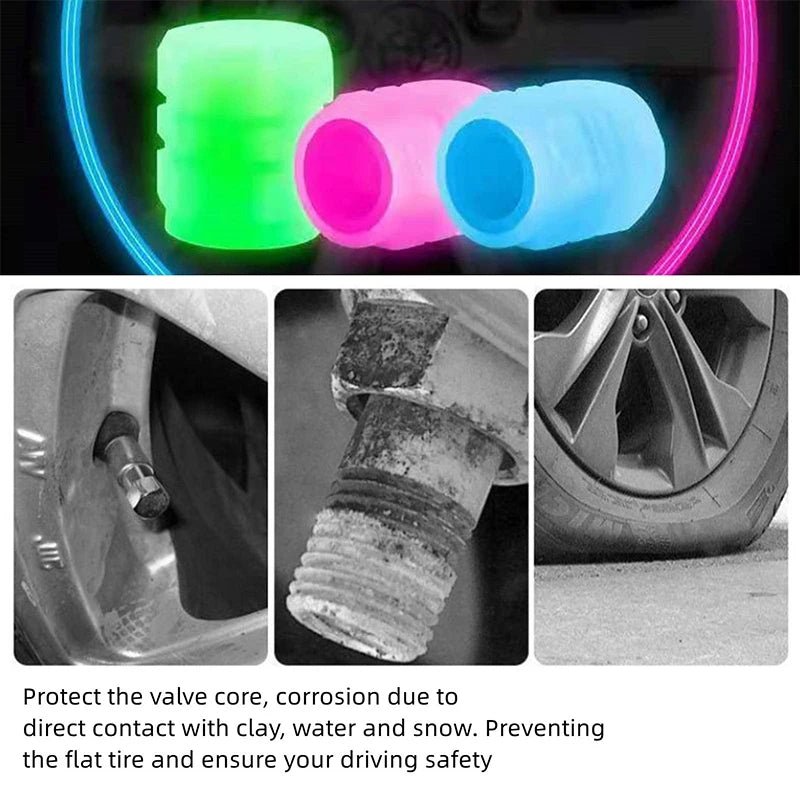 Colourful Luminous Valve Caps Car Motorcycle Bicycle Night Glowing Tyre Cap Decor - Tazeet.com