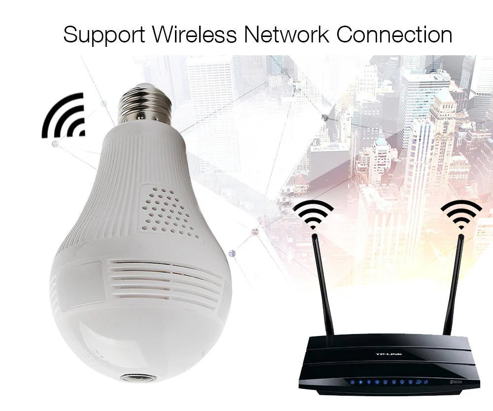Panoramic Wide Bulb Camera B13-I-V2 | 1.3MP | 960P HD Resolution | 360° View | Motion Detection | Two-way Audio | Wi-Fi | App Connectivity - Tazeet.com