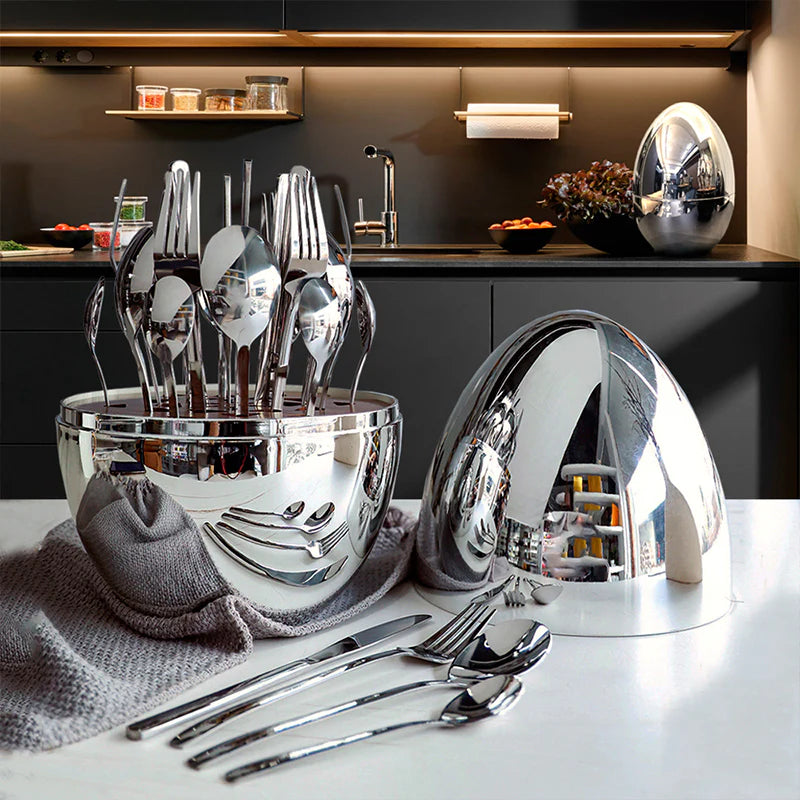 Elegance Egg Cutlery Organizer – 24-Piece Gold and Silver Cutlery Set, Spoon, Fork, Knife – Luxurious Dinner Set for Dining Table