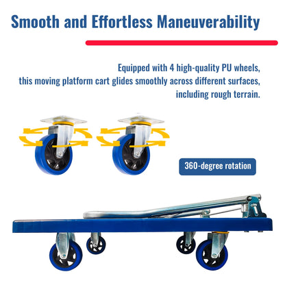 Dawot 660lbs Foldable Platform Truck Dolly with Swivel Wheels, Heavy Duty Moving Platform Hand Truck, Moving Flatbed Cart Push Cart Platform Dolly Cart for Groceries, Warehouse(35.43" x 23.62") - Tazeet.com