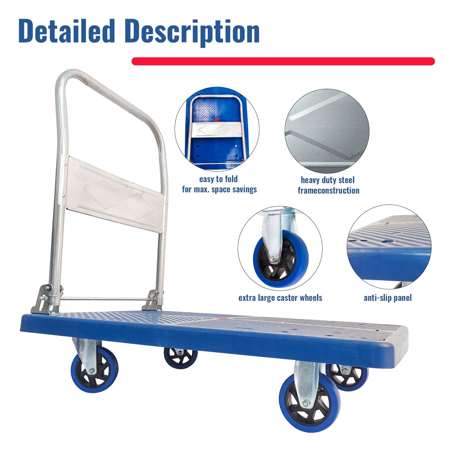 Dawot 660lbs Foldable Platform Truck Dolly with Swivel Wheels, Heavy Duty Moving Platform Hand Truck, Moving Flatbed Cart Push Cart Platform Dolly Cart for Groceries, Warehouse(35.43" x 23.62") - Tazeet.com