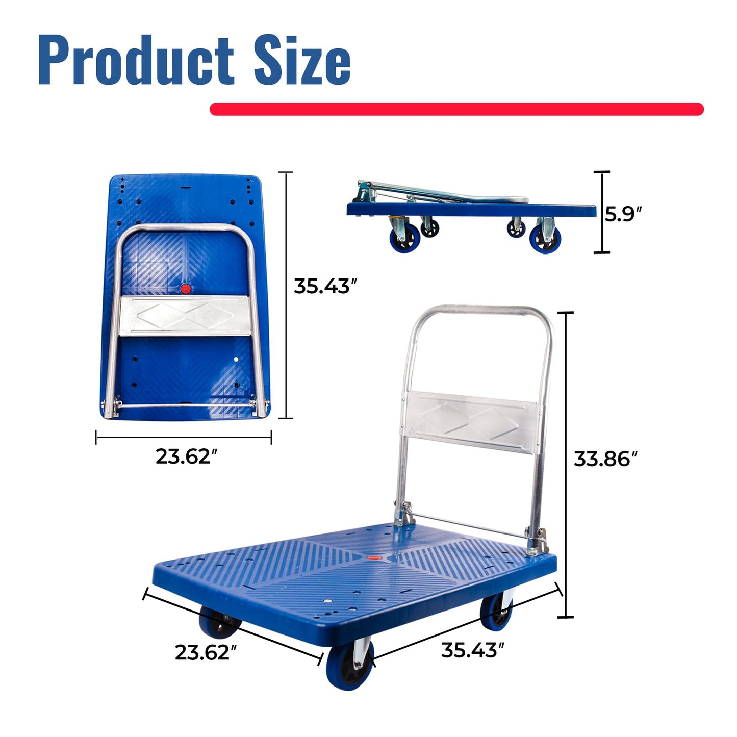 Dawot 660lbs Foldable Platform Truck Dolly with Swivel Wheels, Heavy Duty Moving Platform Hand Truck, Moving Flatbed Cart Push Cart Platform Dolly Cart for Groceries, Warehouse(35.43" x 23.62") - Tazeet.com