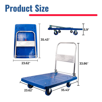 Dawot 660lbs Foldable Platform Truck Dolly with Swivel Wheels, Heavy Duty Moving Platform Hand Truck, Moving Flatbed Cart Push Cart Platform Dolly Cart for Groceries, Warehouse(35.43" x 23.62") - Tazeet.com