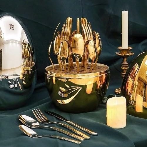 Elegance Stainless Steel Egg Cutlery Organizer - 24 Pcs Gold Set, Spoon, Fork, Knife - Luxurious Dinner Cutlery Set - Tazeet.com