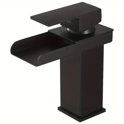 TAZEET Luxury Copper Waterfall Bathroom Faucet – Chrome Plated Basin Mixer Tap with LED Light, Single Handle Hot & Cold Sink Faucet for Vanity & Washbasin