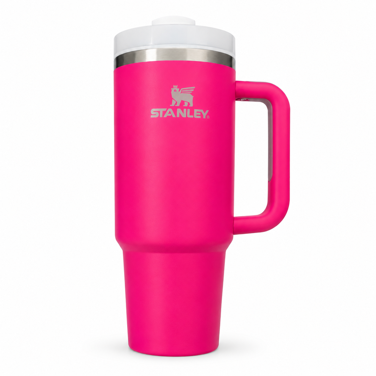 Stanley Quencher H2.0 tumbler in fuchsia, stainless steel with handle and straw