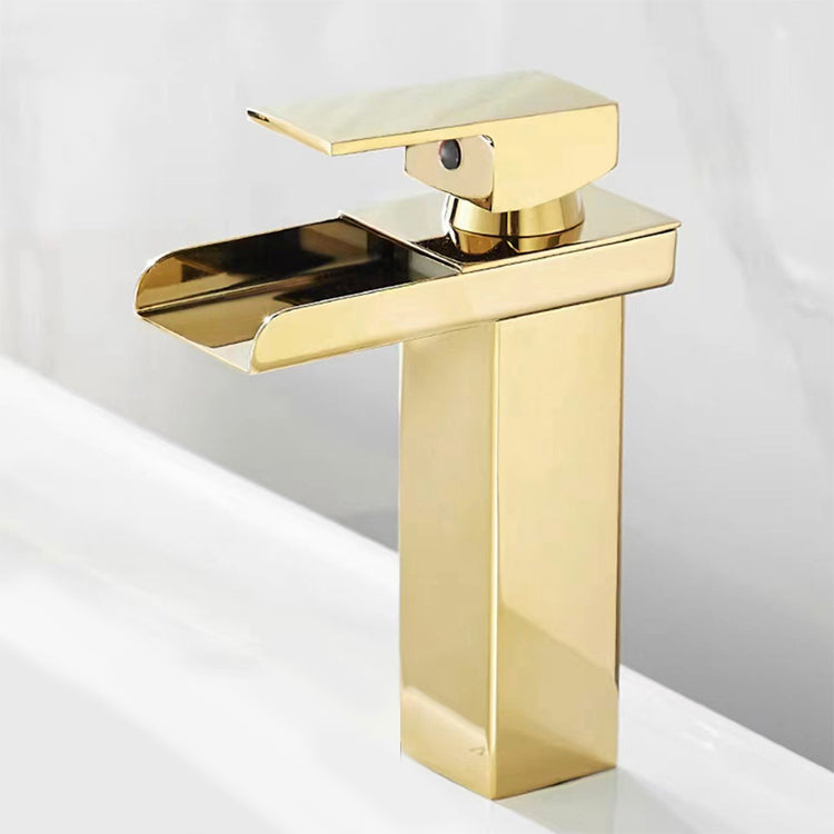 Waterfall bathroom faucet shown with mounting accessories
