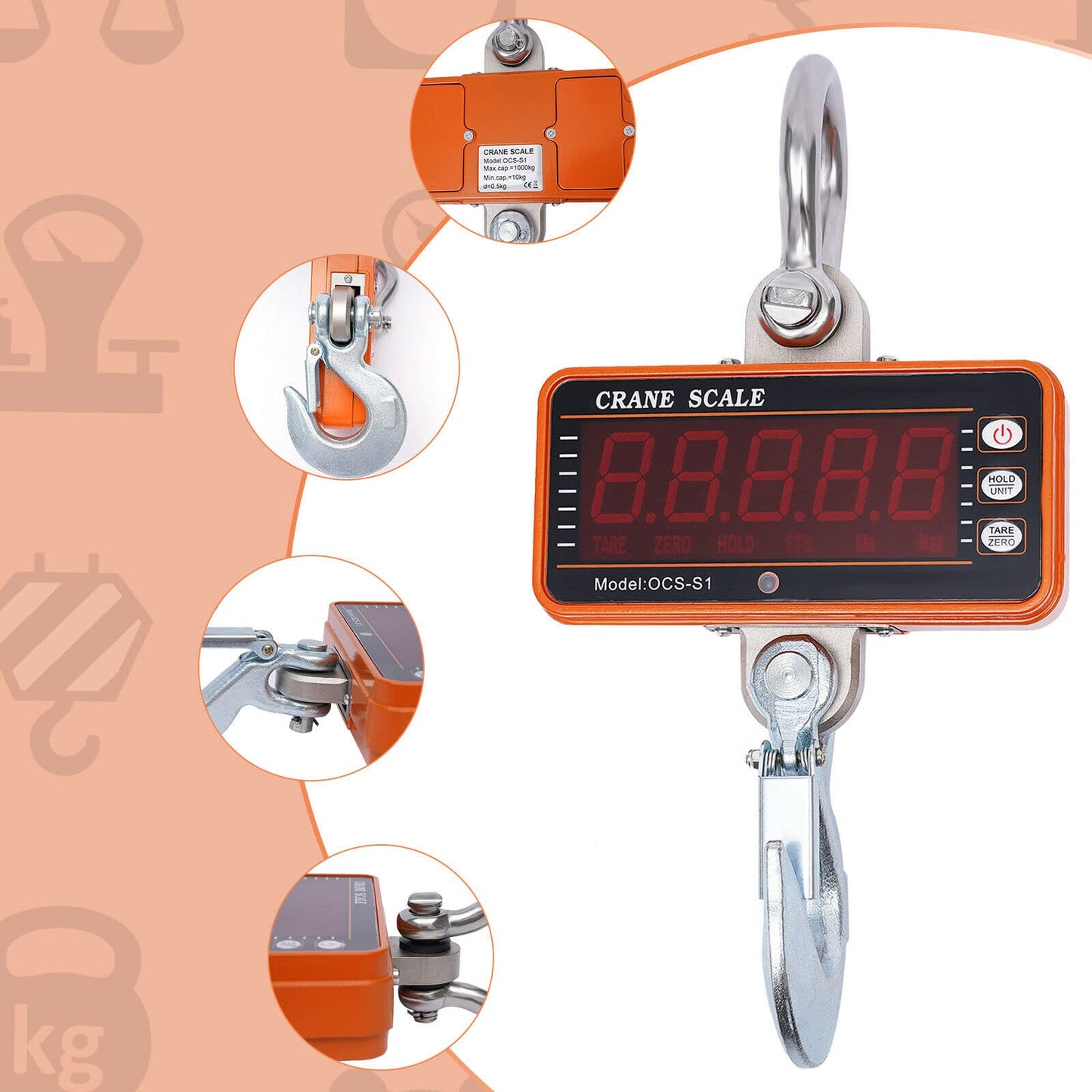 Hanging Scale, 1100Lb/500Kg Industrial Crane Hoist Scale LCD Digital Electronic Hook Hanging Weight Scale W/LED Display for Farm, Hunting, Bow Draw Weight, Big Fish & Hoyer Lift - Tazeet.com