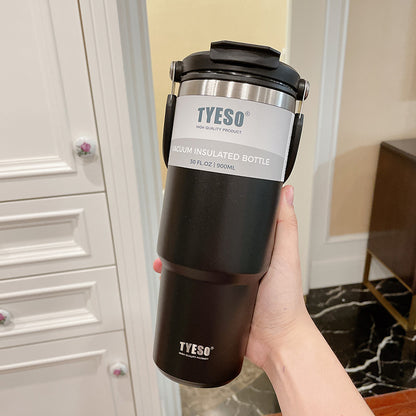 TYESO Insulated Stainless Steel Tumbler with Handle & 2-in-1 Straw Lid - Vacuum Sealed Travel Mug for Hot & Cold Beverages