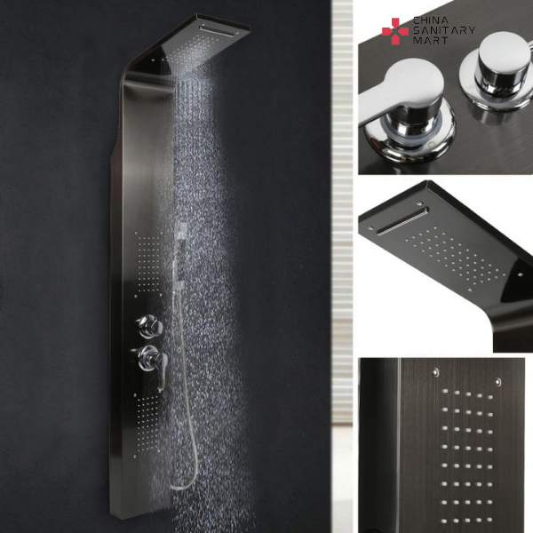 Stainless Steel Shower Panel Tower System with Multi-Function Rainfall, Waterfall, Massage Jets, Tub Spout, and Hand Shower for Home, Hotel, Resort