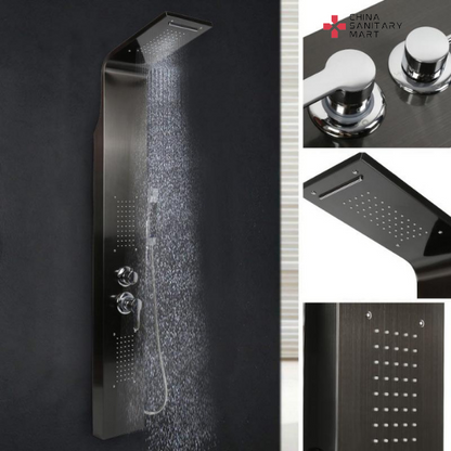 Stainless Steel Shower Panel Tower System with Multi-Function Rainfall, Waterfall, Massage Jets, Tub Spout, and Hand Shower for Home, Hotel, Resort