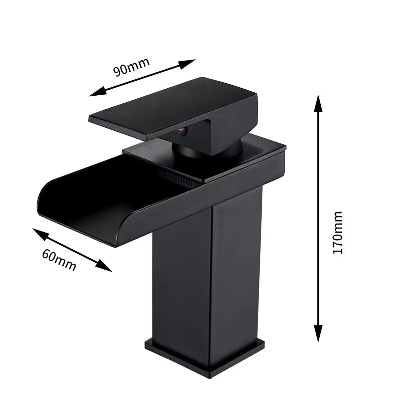 Single-handle waterfall bathroom faucet for vanity basin